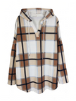 Women's Plus Size Plaid Hooded Tunic – Long Sleeve Drawstring Pullover Top