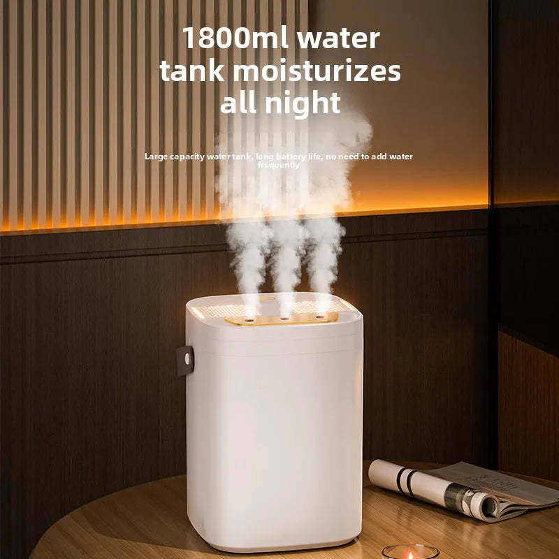 1.8L Large Capacity Humidifier with Three Nozzle Spray, Night Light & Double Filter Aromatherapy Mist Machine for Bedroom, Car & Home
