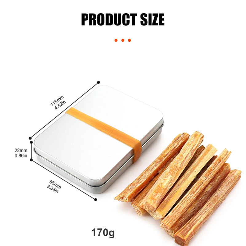 1-Box 170g Fatwood Fire Starter Sticks with Metal Storage Tin for Outdoor Camping