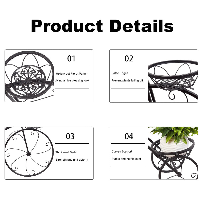 Decorative Bicycle-Shaped Metal Plant Stand with Multiple Pot Holders