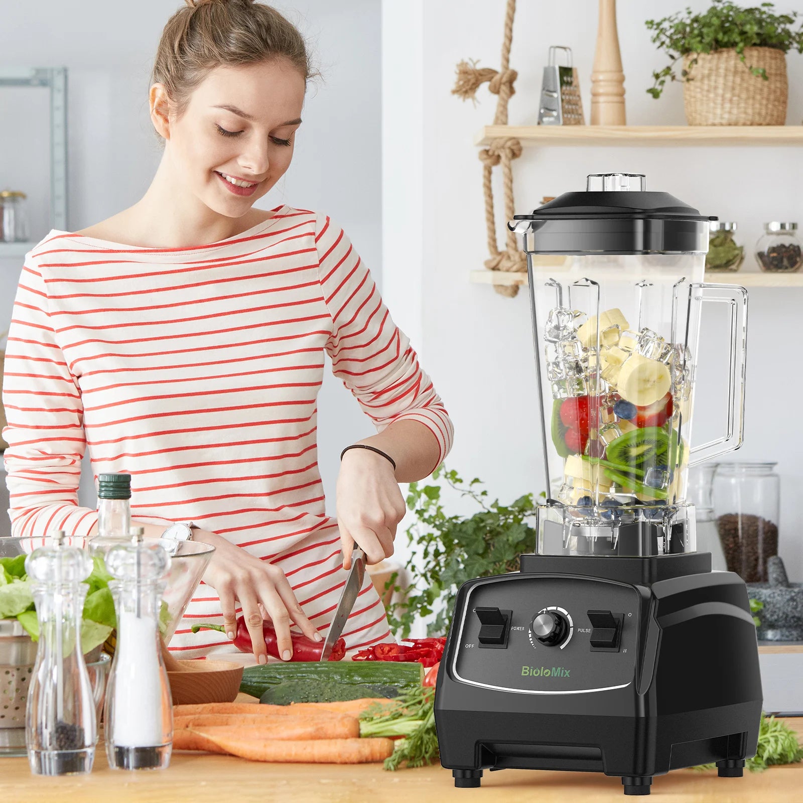 BioloMix 2200W 3HP BPA-Free Commercial Blender with Variable Speed, Pulse Control, Tamper and US Plug – Red