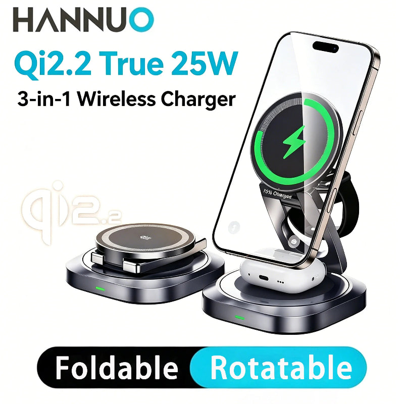 HANNUO Magnetic 3-in-1 Wireless Charger 25W – Charging Station for iPhone, Apple Watch & AirPods Pro