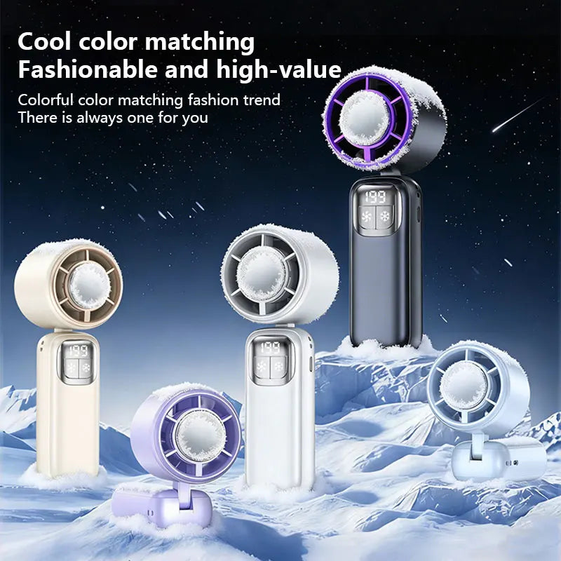 Lenovo 199-Speed Foldable Ice Cooling Handheld Fan with Type-C Charging & Digital Display