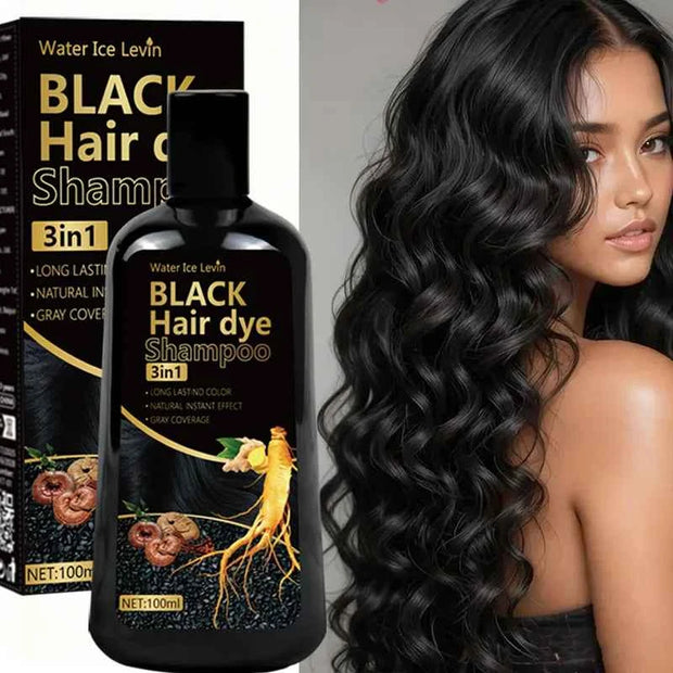 Water Ke Lewn Black Hair Dye Shampoo 3in1 with Ginger & Biotin Long Lasting Gray Coverage Hair Color Shampoo
