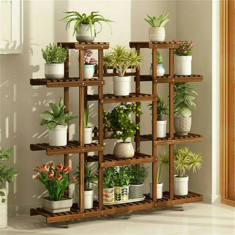 Large Multi-Tier Plant Stand – Brown Staggered Flower Pot Display Rack