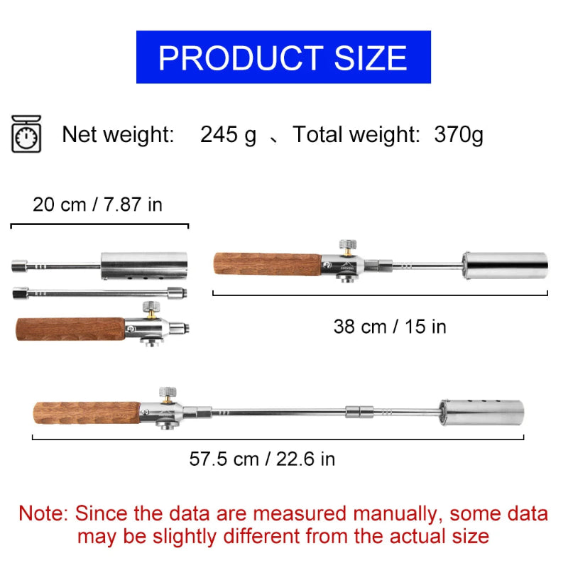 WIDESEA Long-Handle Detachable Stainless Steel Camping Torch with Wooden Grip & Carry Pouch