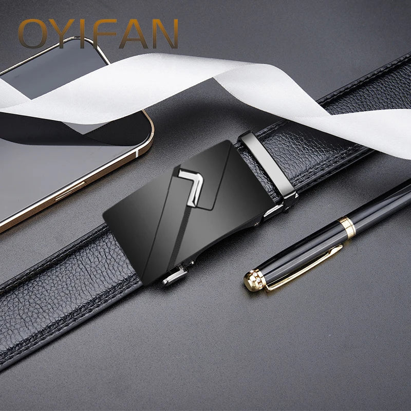 Premium Black Leather Belt with Stylish Metal Buckle