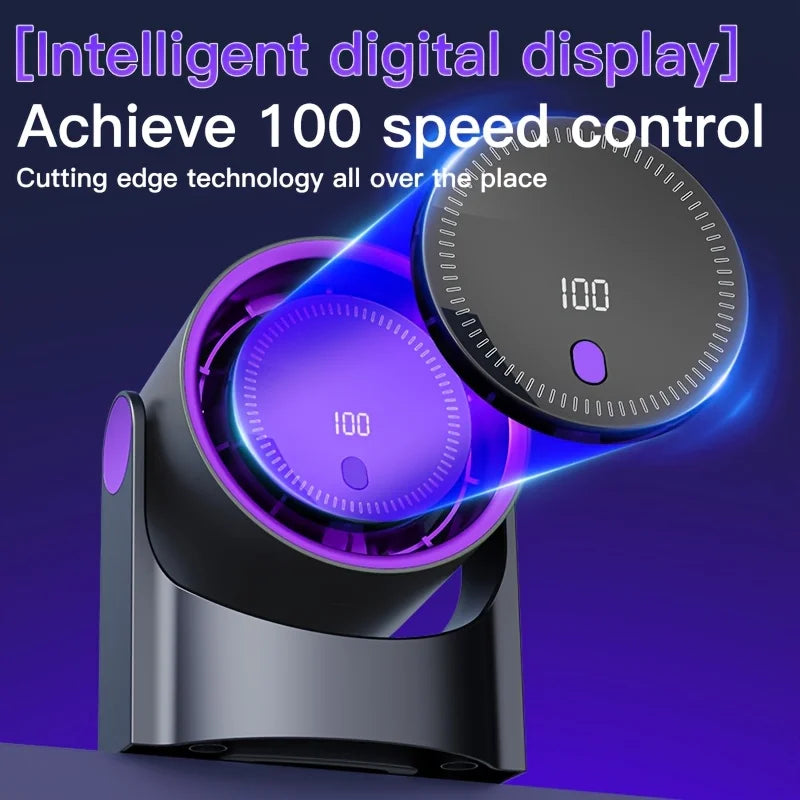 100-Speed Handheld Turbo Cooling Fan with Digital Display, Desktop Stand, Neck Strap & Type-C Charging