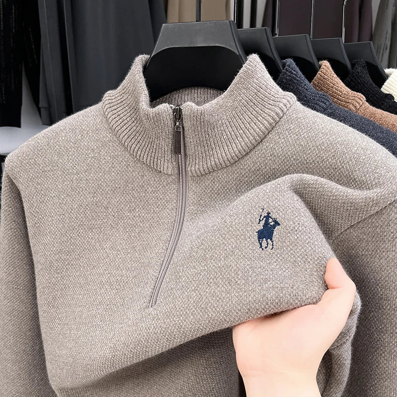 Men's Long Sleeve Mock Neck Half-Zip Knit Sweater – Casual Pullover Knitwear