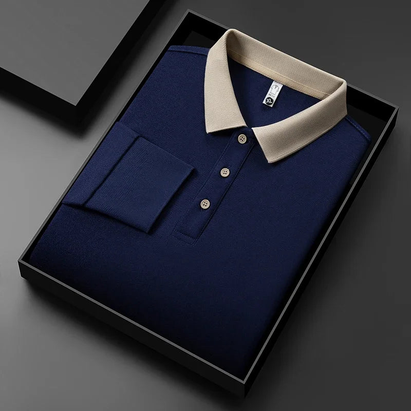 Men's Business Casual Long Sleeve Polo Shirt – Solid Color Versatile Top