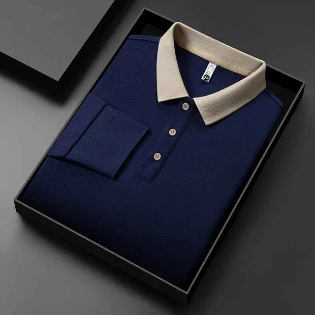 Men's Business Casual Long Sleeve Polo Shirt – Solid Color Versatile Top