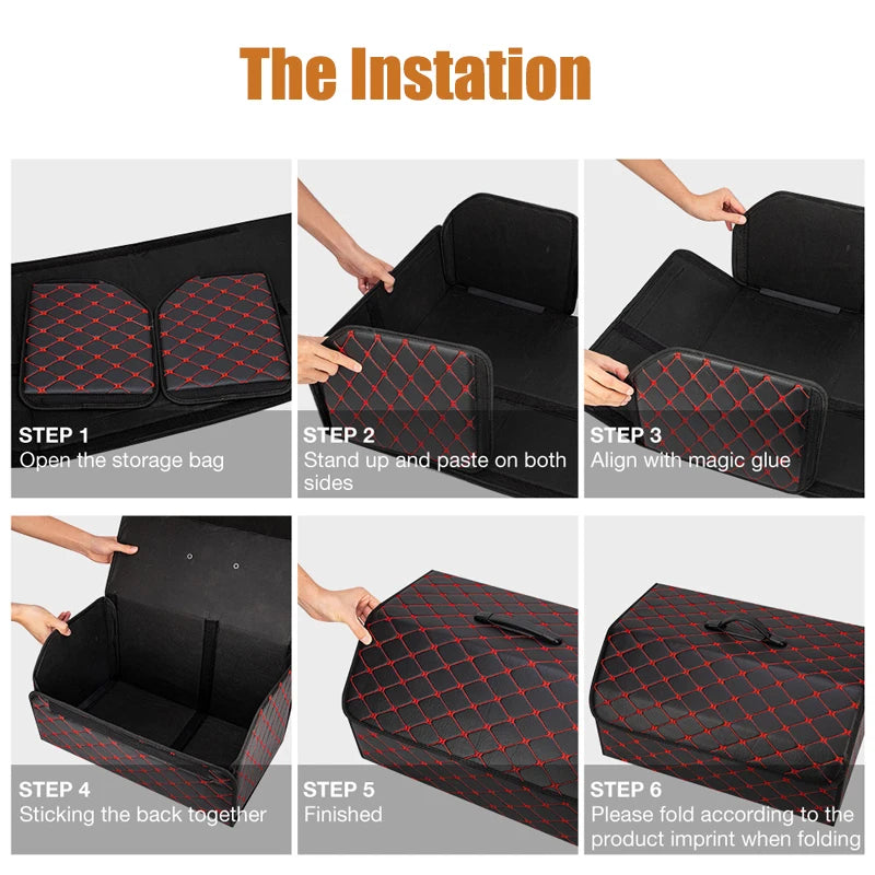 Car Trunk Organizer Box Large Capacity Folding Leather Storage Bag