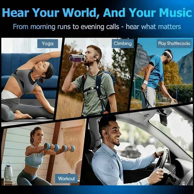 Open-ear Bone Conduction Headphones, Wireless Ear-hook Sports Headset with Microphone, 16 Hours Playback, BT 5.3 Stable Connection, HiFi Stereo, Hands-free Calling for Running & Cycling
