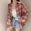 Women's Plaid Button-Up Shirt – Long Sleeve Loose Fit Casual Blouse