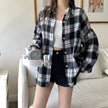 Women's Plaid Button-Up Shirt – Long Sleeve Loose Fit Casual Blouse