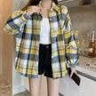 Women's Plaid Button-Up Shirt – Long Sleeve Loose Fit Casual Blouse