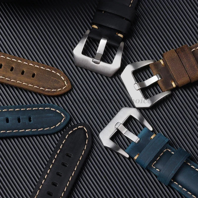 Vintage Leather Watch Strap Replacement Band with Contrast Stitching