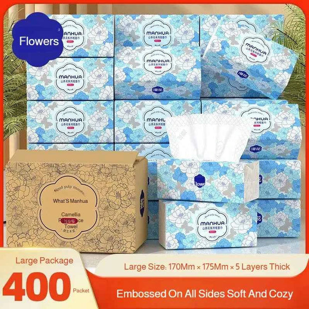 Manhua Household Tissue Paper 20 Packs Bulk 400 Sheets Each Thickened Soft Disposable Napkins for Home Daily Cleaning Face Towel