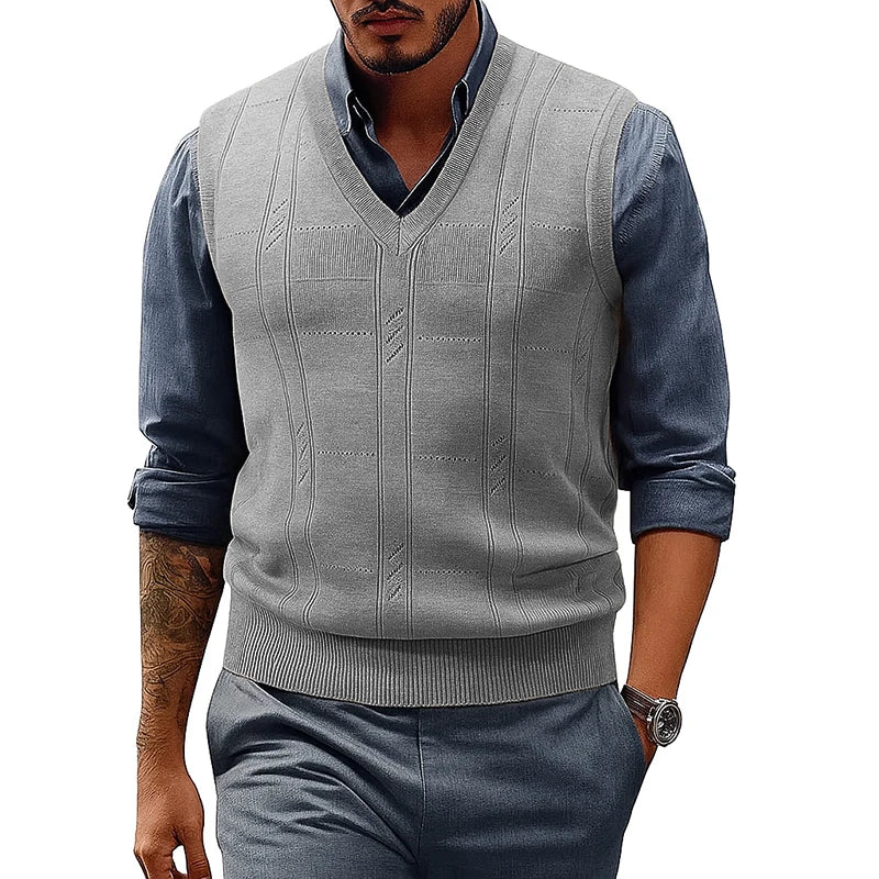 Men's V Neck Cable Knit Sweater Vest Sleeveless Lightweight Pullover