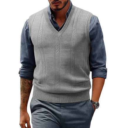 Men's V Neck Cable Knit Sweater Vest Sleeveless Lightweight Pullover