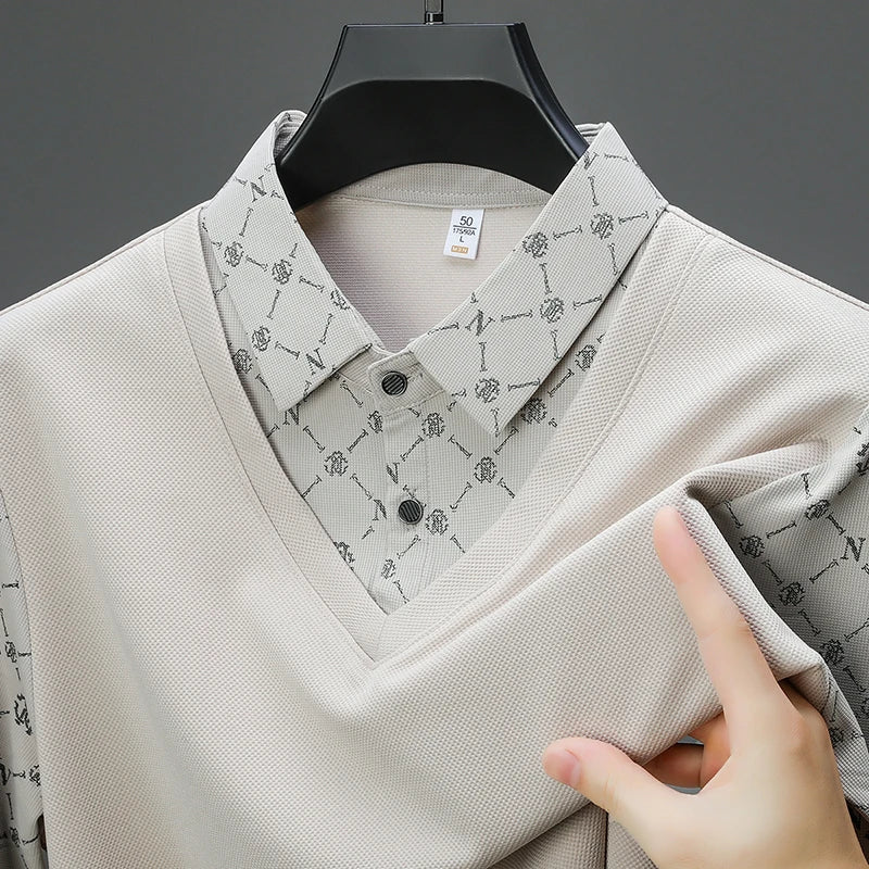 Men's Long Sleeve Polo Shirt with Two Piece Design for Casual Business Style