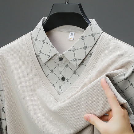 Men's Long Sleeve Polo Shirt with Two Piece Design for Casual Business Style