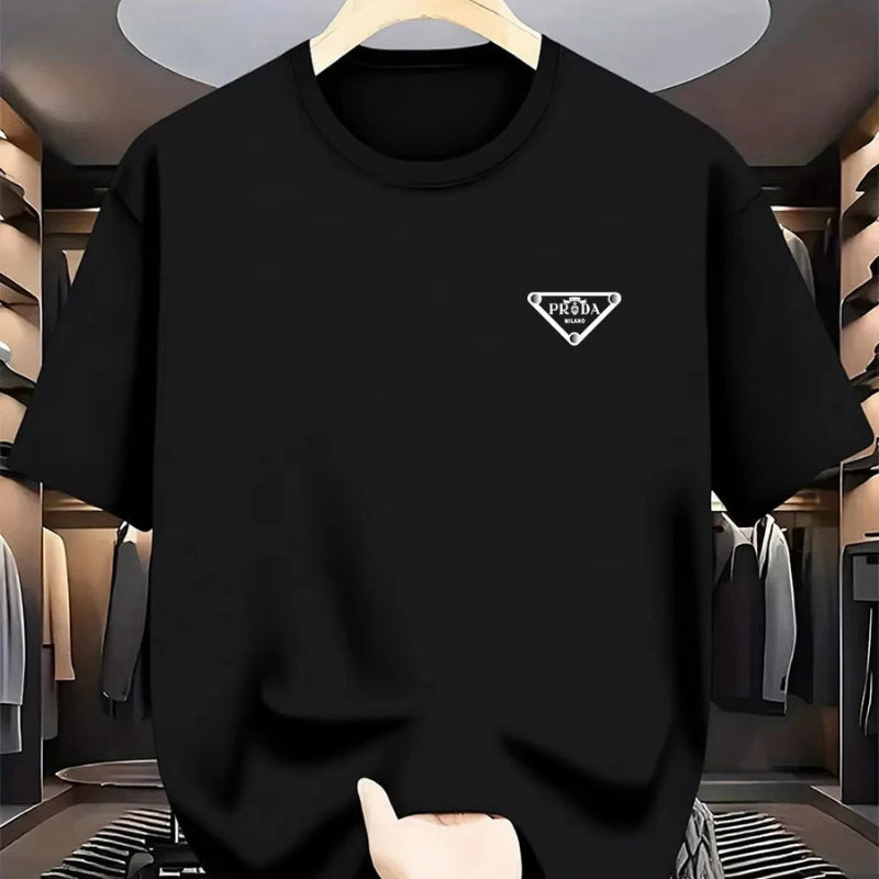 PRADA Men’s Triangle Logo Crew Neck Short Sleeve T-Shirt