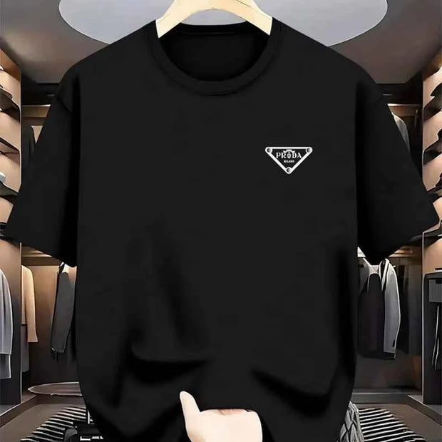 PRADA Men’s Triangle Logo Crew Neck Short Sleeve T-Shirt