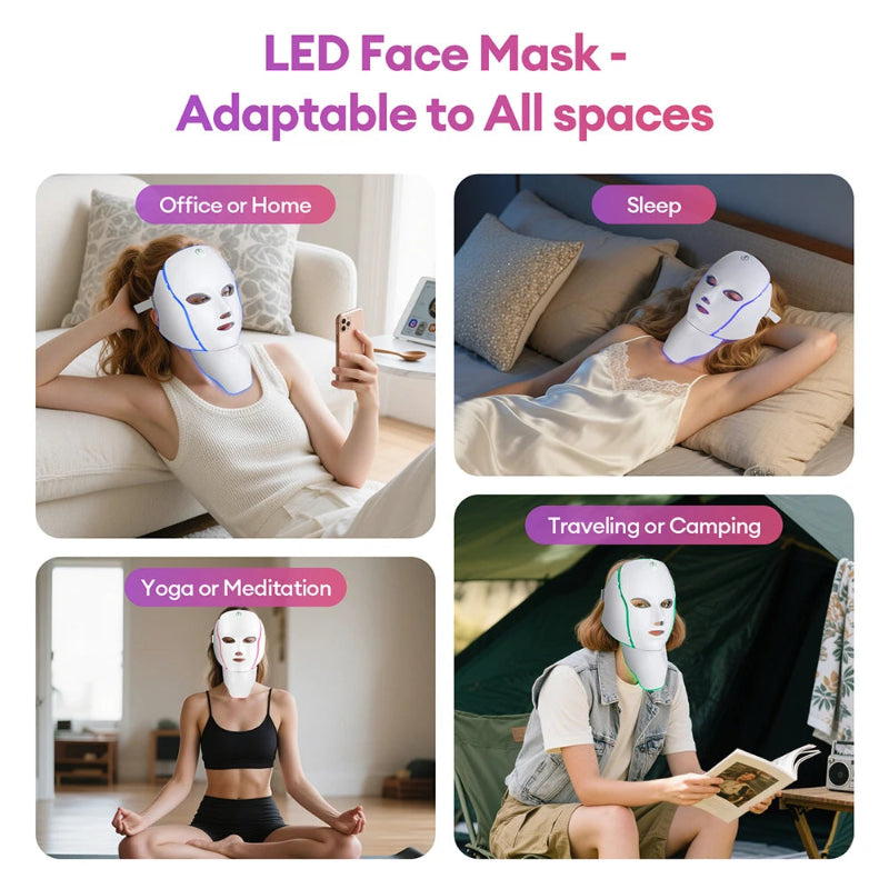 7-Color LED Face & Neck Mask with 138+3 LEDs – Wireless Rechargeable Light Therapy Beauty Device
