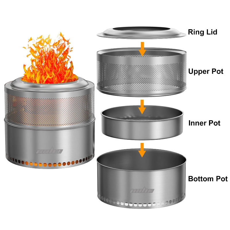 Wood Burning Smokeless Fire Pit Large Stainless Steel Outdoor Firepit with Carry Bag for Camping & Preppers Gear