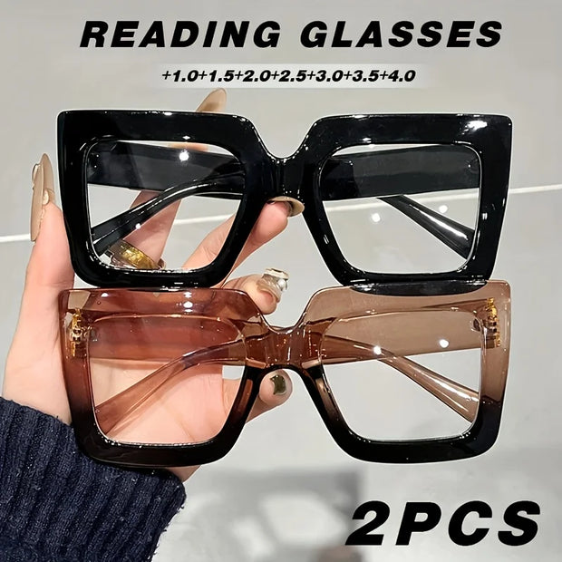 2PCS Reading Glasses with Square Frames for Women