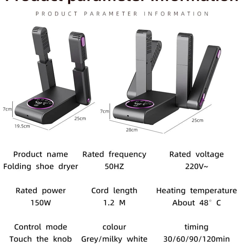 Foldable Electric Shoe Dryer Machine 220V, Intelligent Fast Heating Footwear Dryer with UV Sterilization & Deodorization