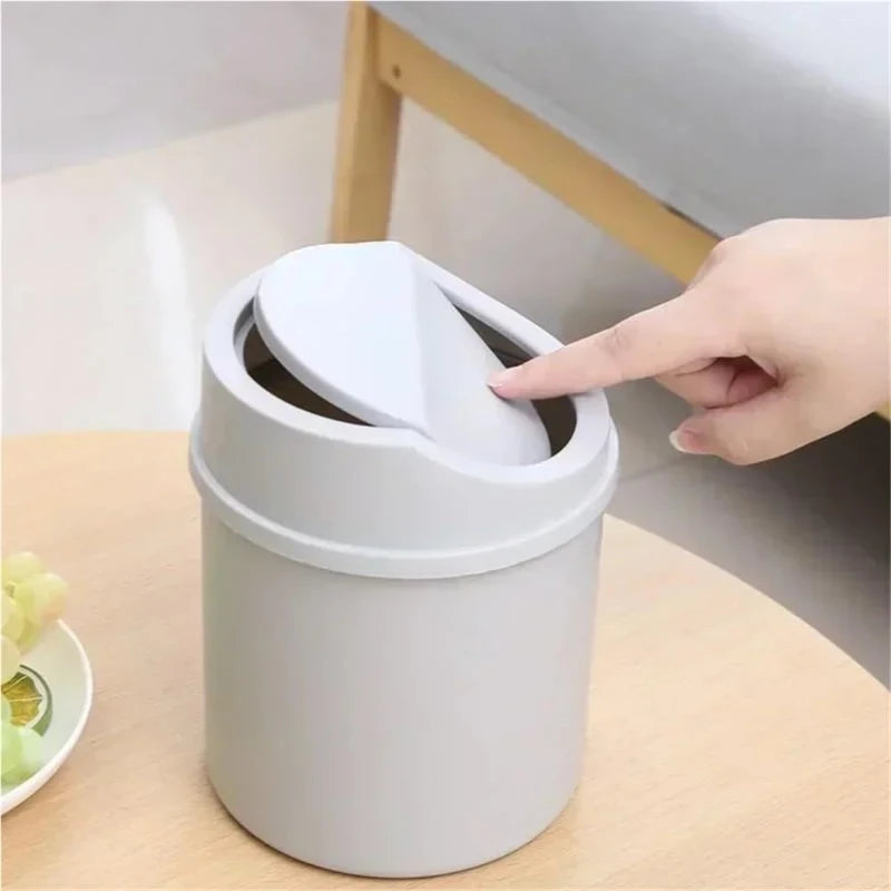 Mini Desktop Trash Can with Lid – Cylindrical Tabletop Waste Bin for Office & Coffee Bar