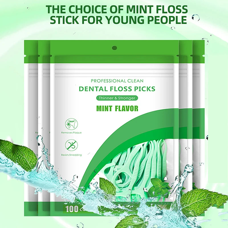 500pcs Mint Mouth Dental Floss – Disposable Interdental Cleaning Floss Sticks
