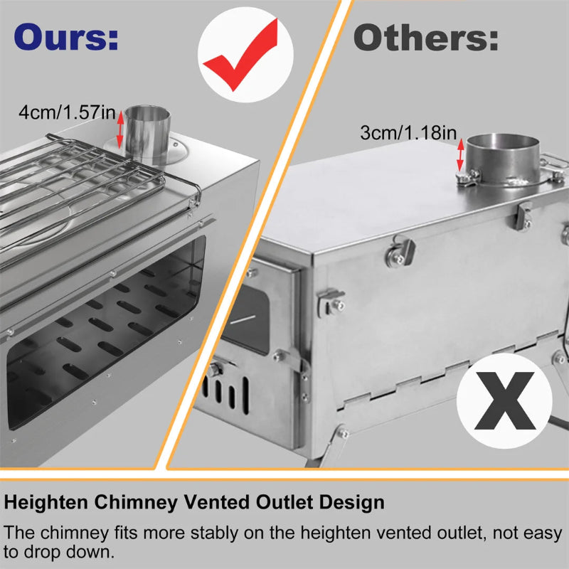 UNHO Hot Tent Wood Burning Stove Portable Camping Stove with 6 Stainless Steel Chimney Pipes for Outdoor Heating & Cooking