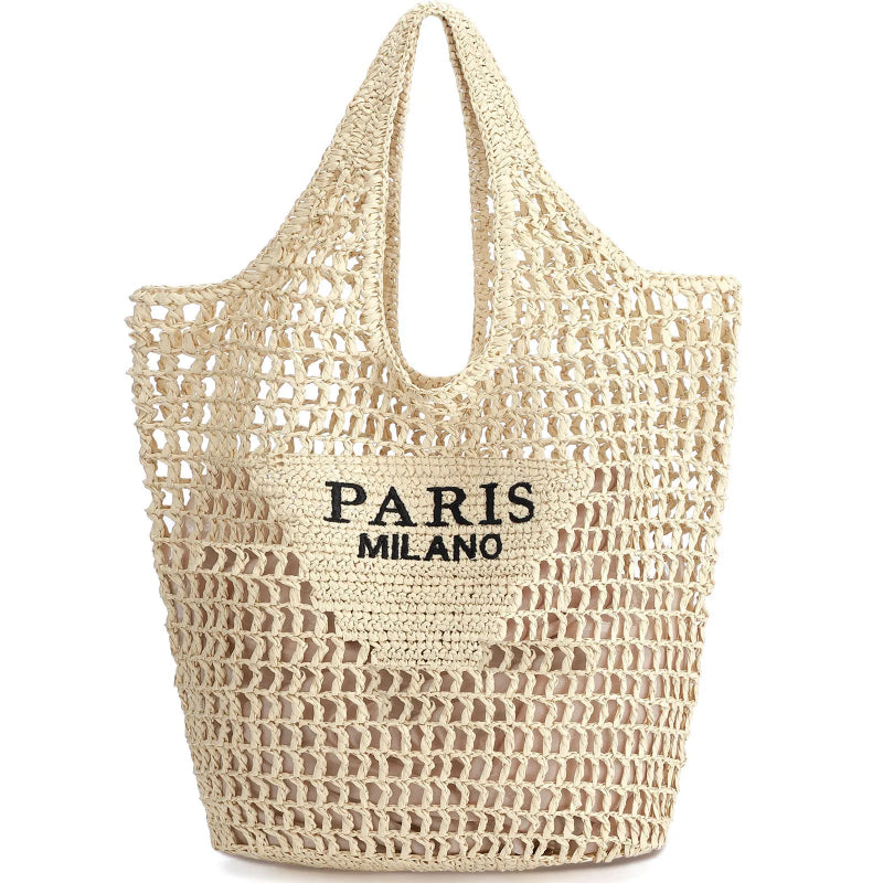 PARIS MILANO Women’s Woven Grass Mesh Tote Bag