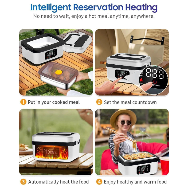 Rechargeable 8000mAh Electric Lunch Box 1L Smart Heating Food Container with Carry Bag & Cutlery Set