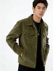 Men’s Textured Button-Up Jacket – Collared Casual Outerwear with Chest Pockets