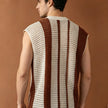 Men’s Striped Open-Knit Sleeveless Sweater Vest with Crew Neck