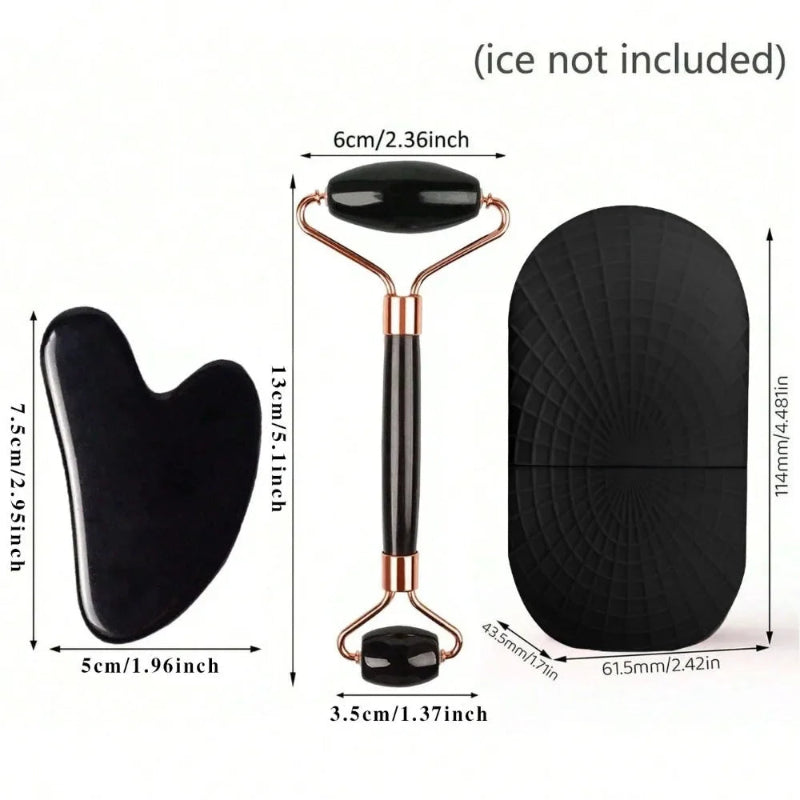 3Pcs Ice Facial Roller & Gua Sha Massage Set – Cooling Face Lifting and Skin Care Beauty Tools