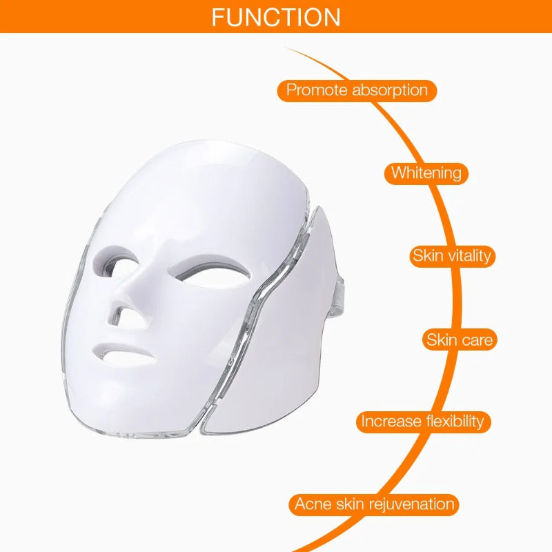 7 Color LED Face & Neck Beauty Mask – Photon Red Light Therapy Facial Skin Care Mask for Rejuvenation