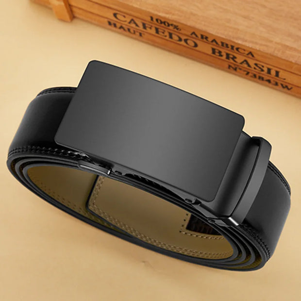 2PCS Black Leather Belt Set with Stylish Metal Buckle
