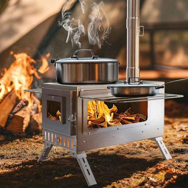 UNHO Hot Tent Wood Burning Stove Portable Camping Stove with 6 Stainless Steel Chimney Pipes for Outdoor Heating & Cooking