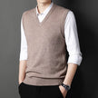Men's Solid Color V-Neck Knitted Vest – Casual Sleeveless Sweater Top