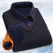 Men's Vintage Plaid Fleece Lined Polo Collar Pullover Sweater Winter Knitwear