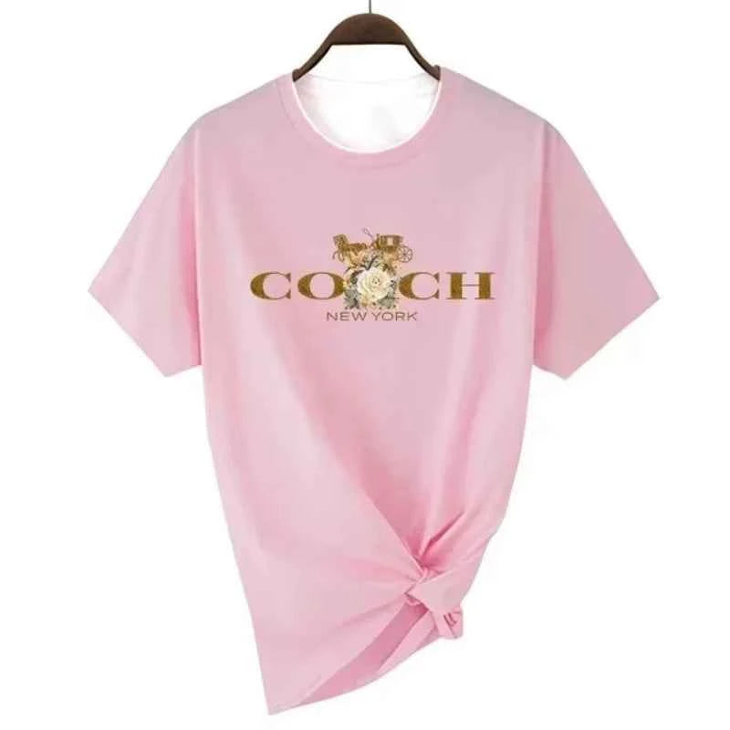 Coach Logo Graphic T-shirt – Stylish Casual Wear for Women | White, Red, Pink, Black & Grey