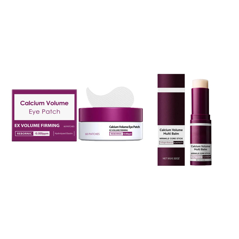 Calcium Skincare Set Anti-Aging Facial Serum, Eye Patches & Multi Balm for Fine Lines and Dark Circles Care