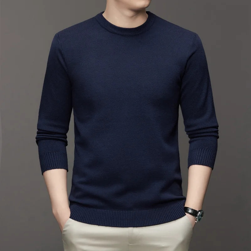 Men’s Classic Crewneck Knit Pullover Sweater – Long Sleeve Solid Color Casual Knitwear