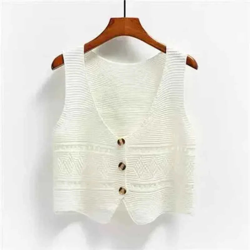 Knitted Button-Up Crop Vest – Stylish Casual Wear for Women | Multi-Color Options
