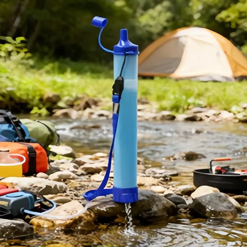 Portable Outdoor Water Filter Straw Kit with Collapsible Water Bag